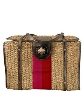 kate spade Straw Tote bag with Pink Red grosgrain ribbon